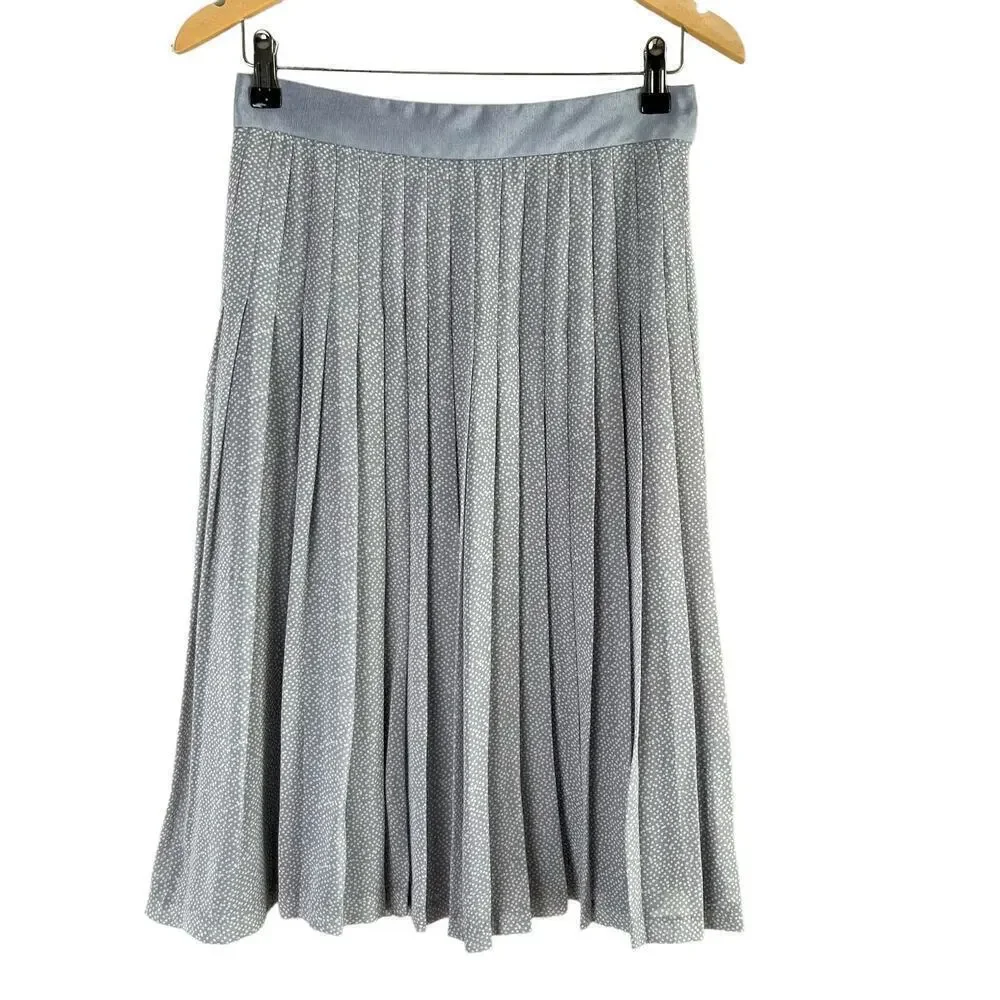 Club Monaco Silk Pleated Polka Dot Midi Skirt in‎ Gray and White, Size 2